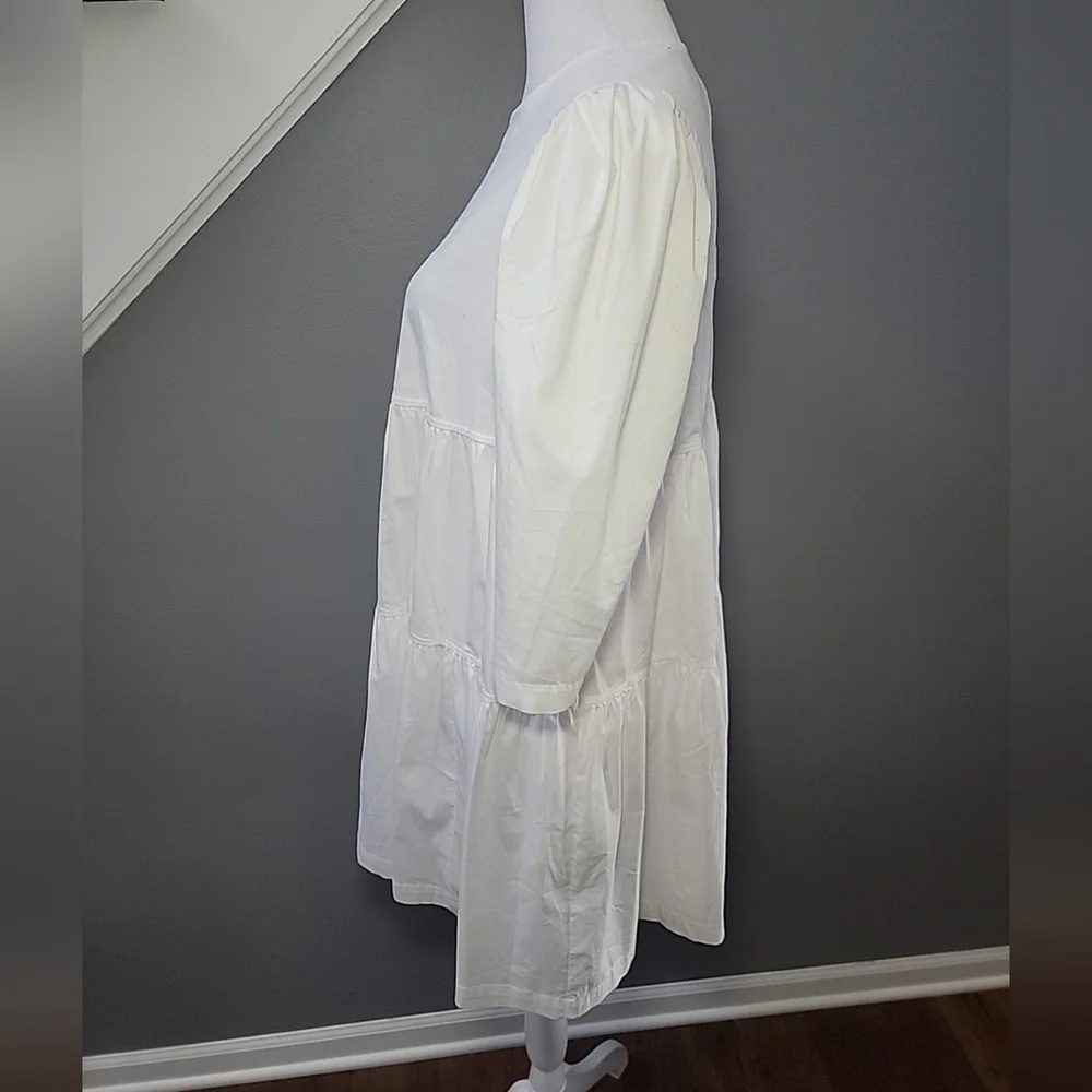 DANIELLE BERNSTEIN White Textured Woven 3/4 Sleeve Mini Baby Doll Dress XS